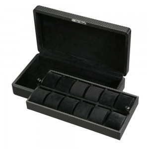 Diplomat 12 Watch Case -Carbon Fiber Pattern / Black Suede Interior Removable Tray