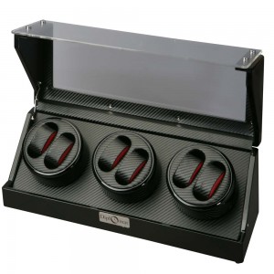 Diplomat Six (6)  Watch Winder - Black Wood Finish / Carbon Fiber Pattern & Red Accents Interior
