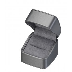 "Dusk" Ring Slot Box in Brushed Grey Leatherette and Grey Microsuede