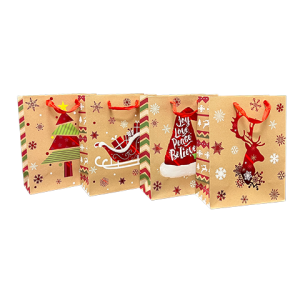 Assorted Kraft Metallic Printed Christmas Tote Bags
