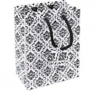 Tote-Style Gift Bags in Glossy Black & White Damask Print