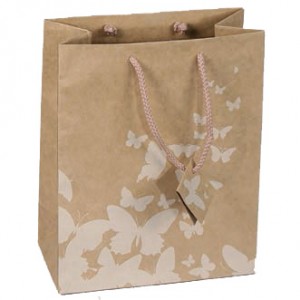 Tote-Style Gift Bags in Kraft Paper w/White Butterfly Print