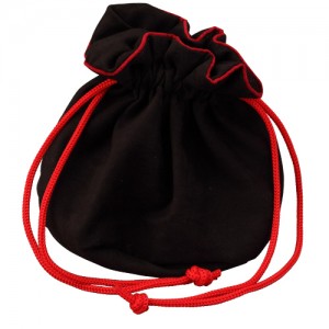 Genuine Leather Cinch Pouches in Black w/Red Drawstring (Pk/10)
