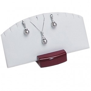 6-Pair Pearl Leatherette Earring or Pendant Pads on Mahogany Stand in Pearl & Mahogany, 6.13" L x 1.75" W