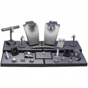 24-Piece Combination Jewelry Display Set in Steel Gray & Onyx