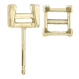 14k Yellow Square Friction-Back Earring w/ V-Prongs