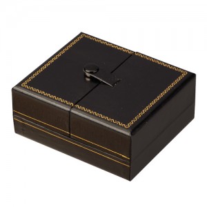 Drop Earrings Box 2-Doors - Leatherette & Gold Designer Trim 