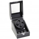 Diplomat Double (2) Watch Winder w/ Storage for 3 Watches - Black Wood / Black Leatherette Interior