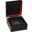 Luxury Watch Box - Black Piano Wood Finish w/ Black Leatherette Interior & Red Accents