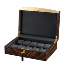 Votla Ebony Wood 10 Watch Case w/ Gold Accents and Black Leather Interior