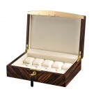 Votla Ebony Wood 10 Watch Case w/ Gold Accents and Cream Leather Interior