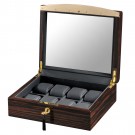 Volta Ebony Wood 8 watch Case w/ Gold Accents and Black Leather Interior 