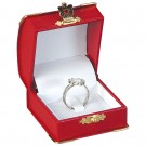 Single Ring Clip Box - Red Leatherette Finish with White Italian Interior 