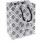Tote-Style Gift Bags in Glossy Black & White Damask Print, 4.75" L x 6.75" W