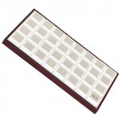 32 Glass-Top 1 x 1" Gem Jars w/White Rolled-Foam Inserts in Mahogany Wood Trays, 14.75" L x 8.25" W