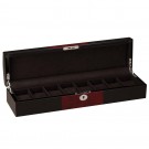 Diplomat 8 Watch Case -  Cherry Wood Finish Accents / Soft Microfiber Black Suede Interior
