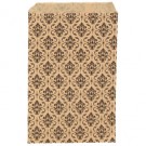 Paper Gift Bags in Black & Brown Damask Print, 5" L x 7" W