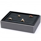 Continuous-Slot Stackable Ring Trays in Steel Gray & Onyx, 9" L x 6" W