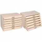 6-Drawer Tray Cabinets in Natural Wood, 16" L x 9" W