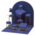 LUXE 9 Piece Window Set in Blue Microfiber with Gold Accents