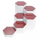 6-Piece 4" Dia. Hexagonal Block Riser Sets in Pearl & Mahogany, 4" W x 1.25 to 6.25" H