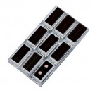 9 Acrylic 2 x 1" Gem Jars w/Black Rolled-Foam Inserts in Acrylic Trays, 7" L x 4" W