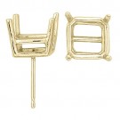 14k Yellow Double Wire Princess Cut Friction Back Earring w/ Round Prongs