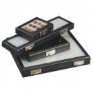 Glass-Top Black Wood Gem Boxes w/Reversible Flat-Foam Inserts & Lock, 2.25" L x 2" W