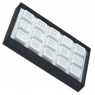15 Glass-Top 1 x 1" Gem Jars w/White Rolled-Foam Inserts in Black Wood Trays, 8" L x 5.5" W