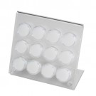12 Acrylic 1.38" Ø Gem Jars w/White Flat-Foam Inserts in Acrylic Easels