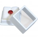 Glass-Top Square Gem Boxes w/Rolled-Foam Inserts in White, 1" L x 1" W