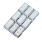 9 Acrylic 2 x 1" Gem Jars w/White Rolled-Foam Inserts in Acrylic Trays, 7" L x 4" W